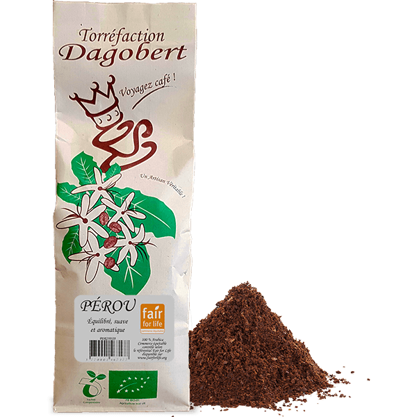 Les Cafés Dagobert -- Pérou 100% arabica, bio et équitable - moulu/filtre (origine Pérou) - 500 g