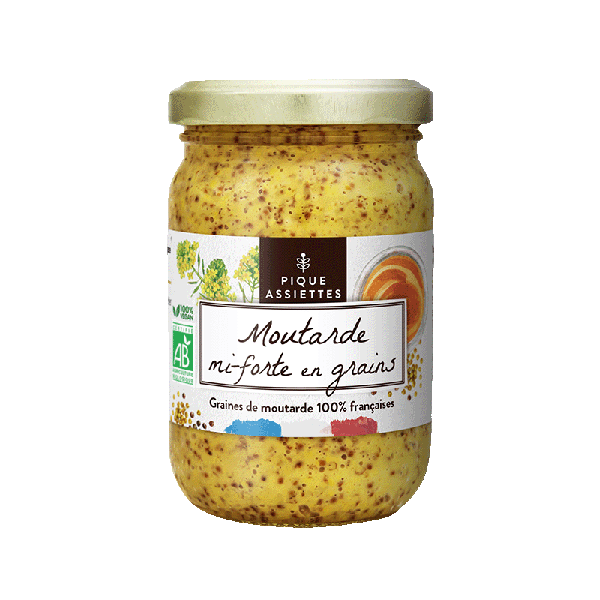 Pique Assiettes -- Moutarde mi-forte en grains 100% graines françaises bio - 200 g