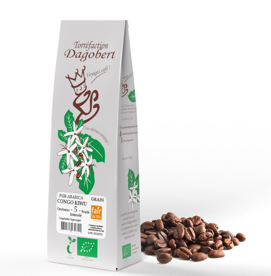 Les Cafés Dagobert -- Congo kivu 100% arabica, bio et équitable - grains (origine Congo) - 250 g