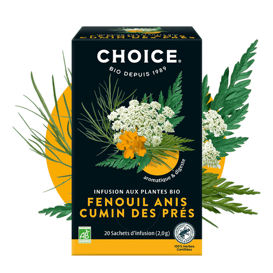 Choice -- Infusion bio fenouil anis cumin des prés - 20 sachets