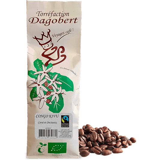 Les Cafés Dagobert -- Congo kivu 100% arabica, bio et équitable - grains (origine Congo) - 1 kg