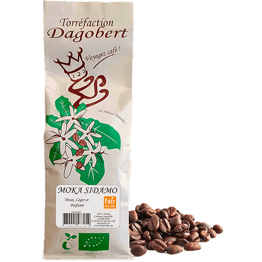 Les Cafés Dagobert -- Moka sidamo 100% arabica, bio et equitable - grains (origine Ethiopie) - 250 g